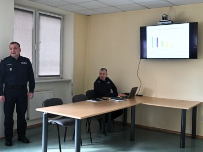 narada roczna, widok na policjantów i telewizor