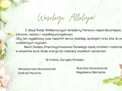 życzenia wielkanocne w imieniu Zarządu Powiatu
