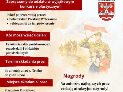 plakat informujący o konkursie plastycznym z okazji Powiatowego Dnia Weterana