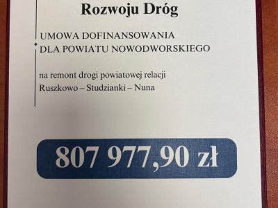 Umowa dofinansowania dla powiatu Nowodworskiego