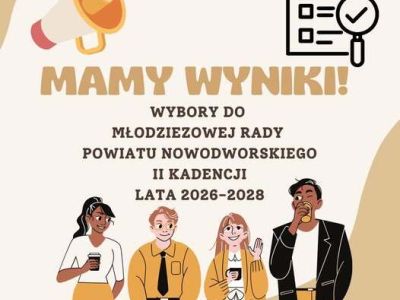 plakat informujący o wynikach wyborów do Młodzieżowej Rady Powiatu