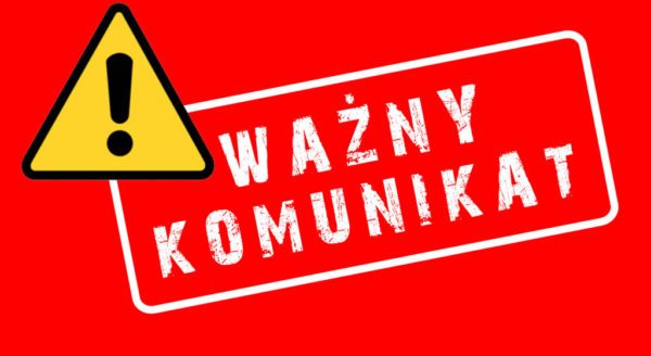 czerwone tło, znak ostrzegawczy, napis ważny komunikat