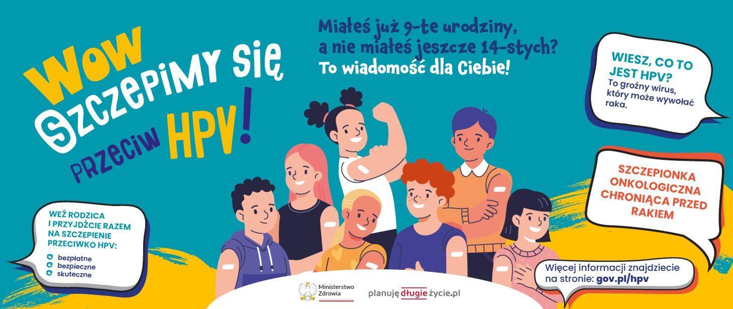 Grafika informująca o bezpłatnych szczepieniach na HPV