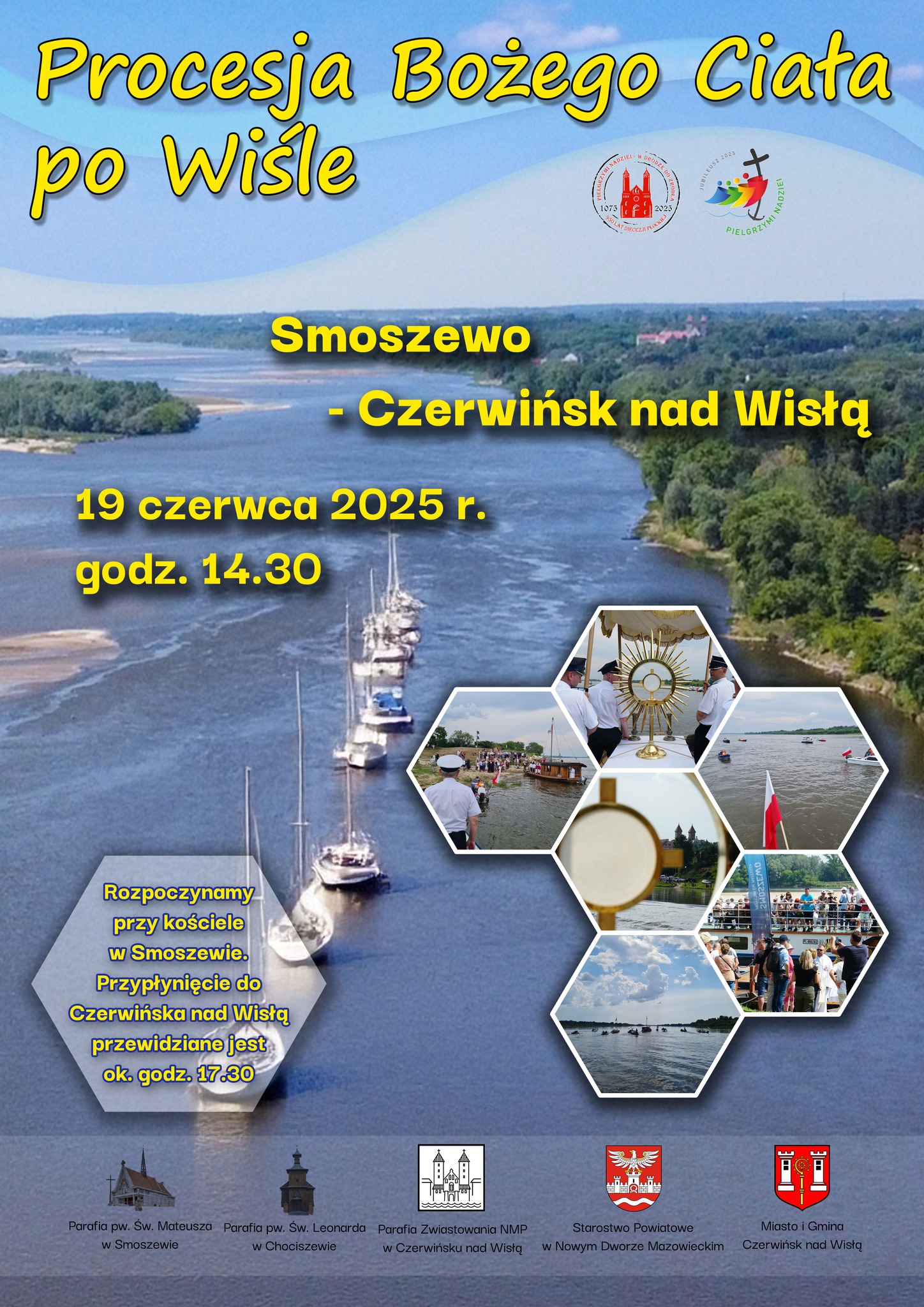 Plakat informujący o wydarzeniu Procesja Boże Ciało po Wiśle