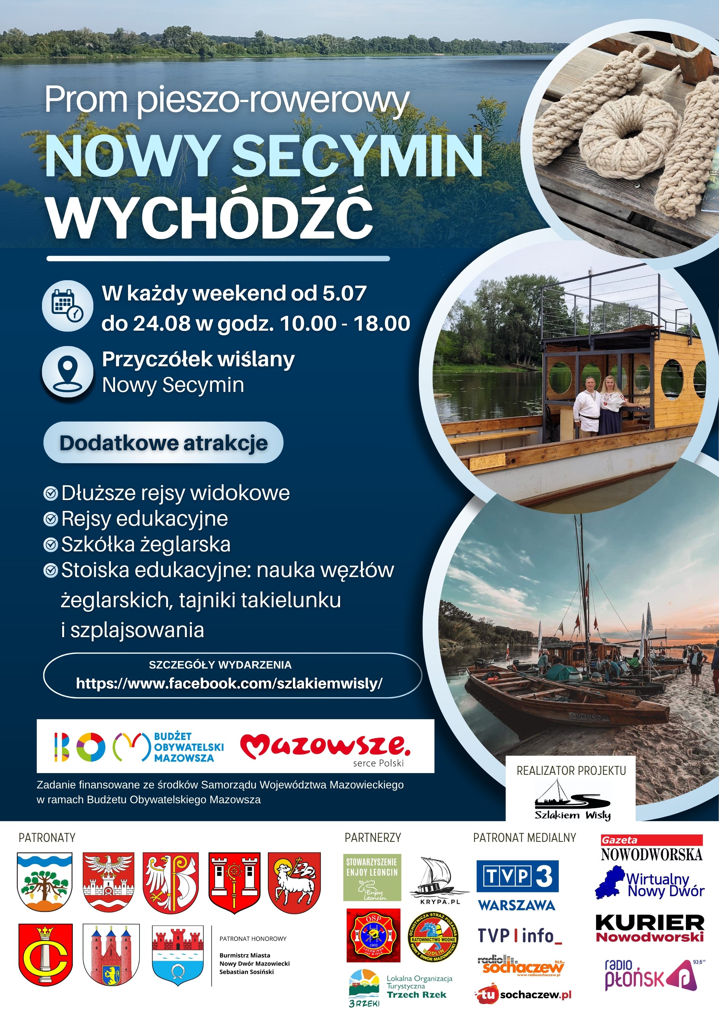 plakat informujący o promie pieszo- rowerowym