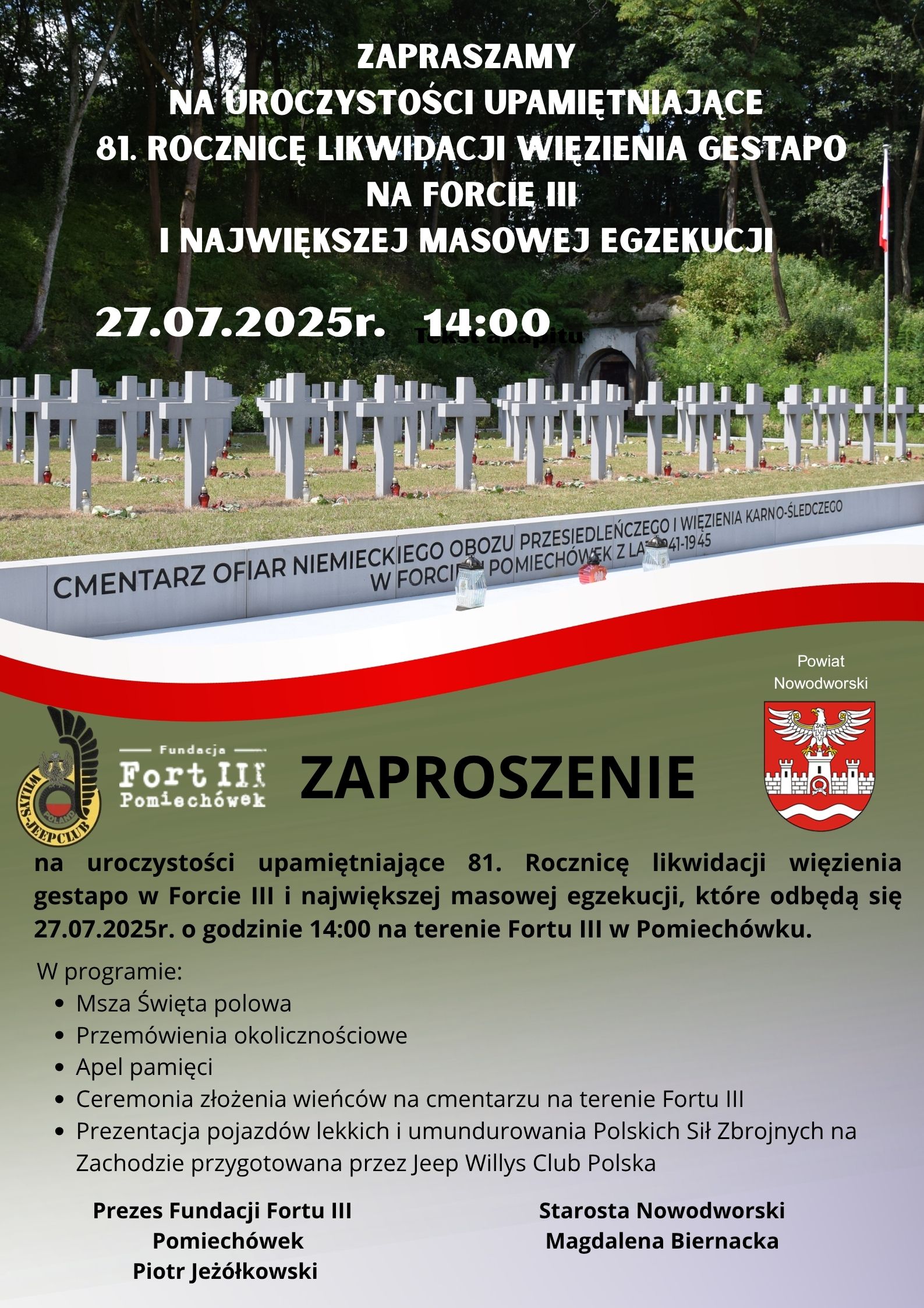 zaproszenie na uroczystości w Forcie III