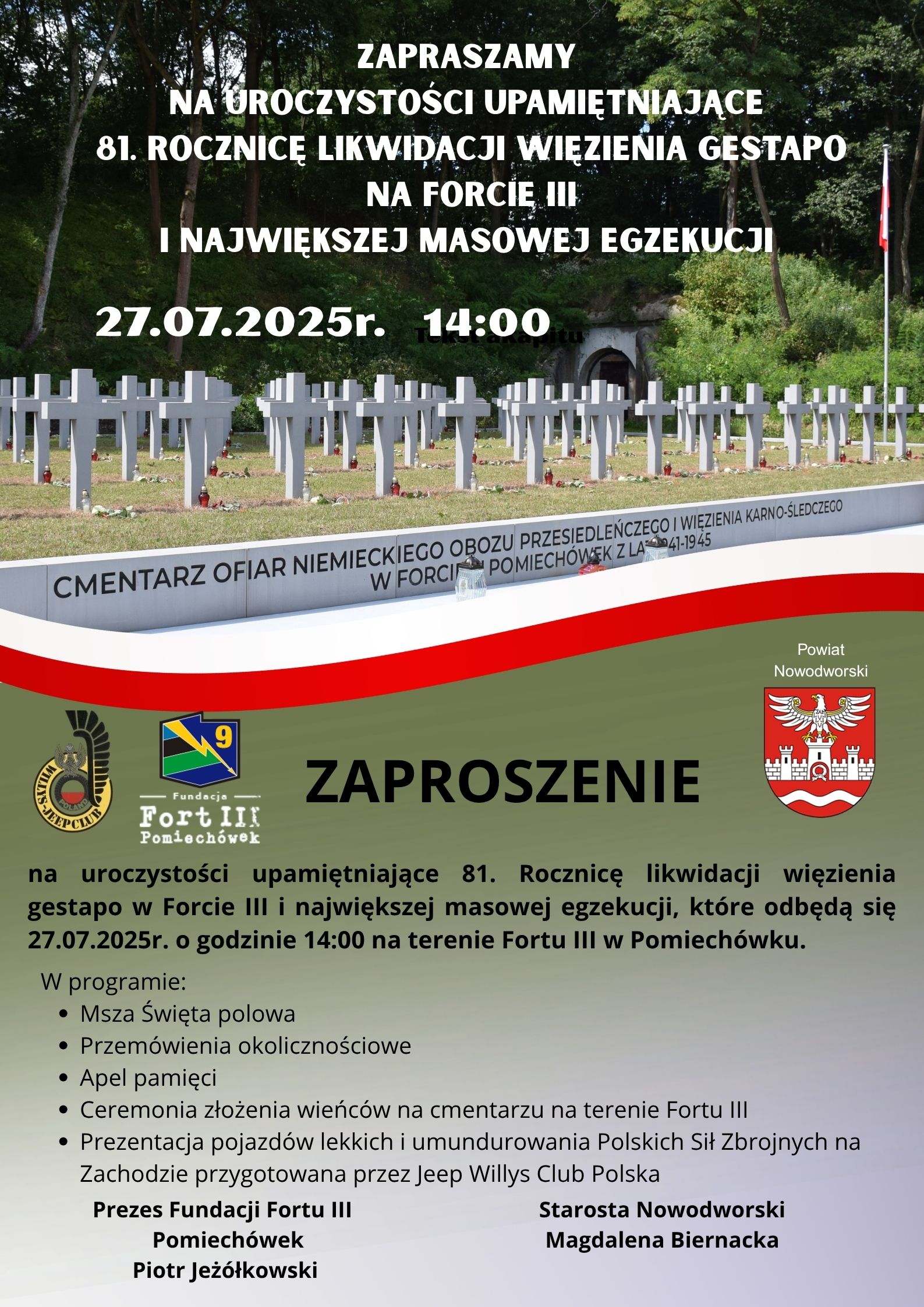 zaproszenie na uroczystości w Forcie III
