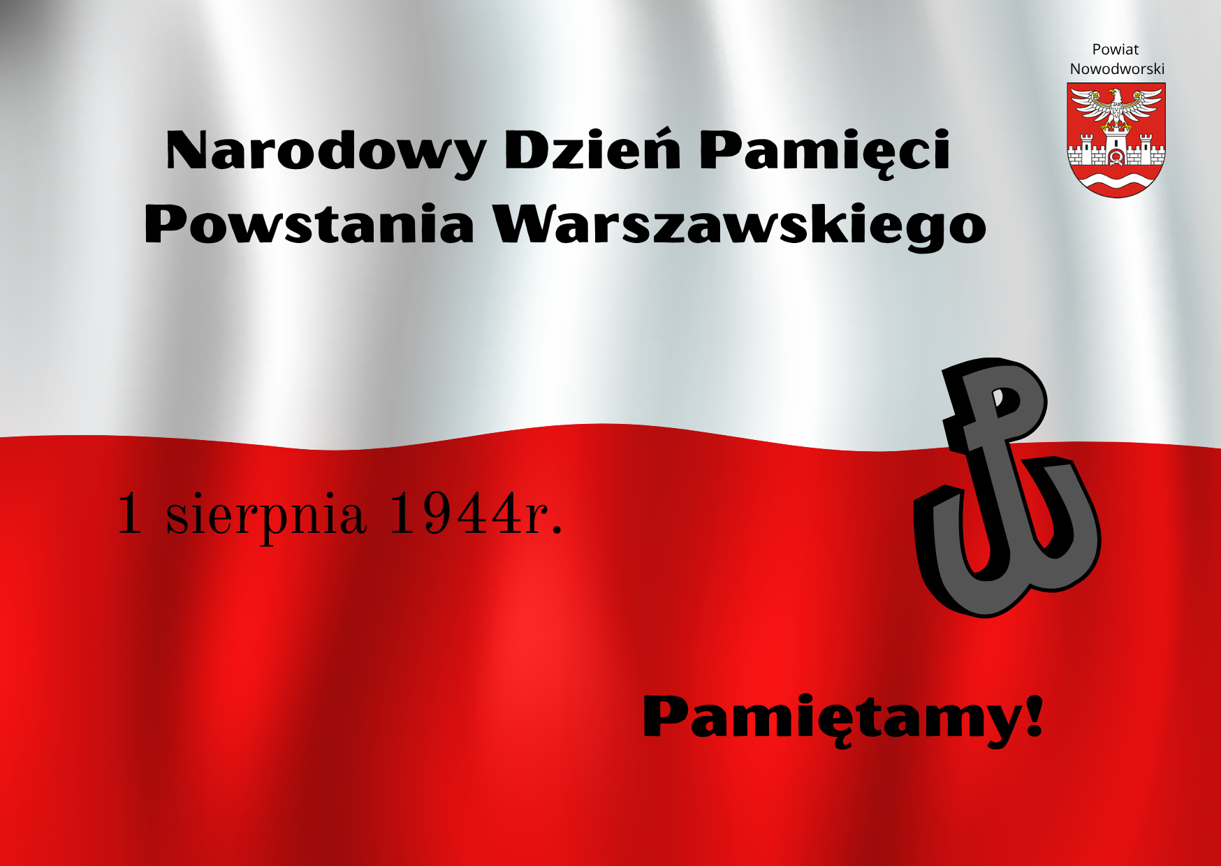 grafika dotycząca Narodowego Dnia Pamięci Powstania Warszawskiego na tle flagi Polski