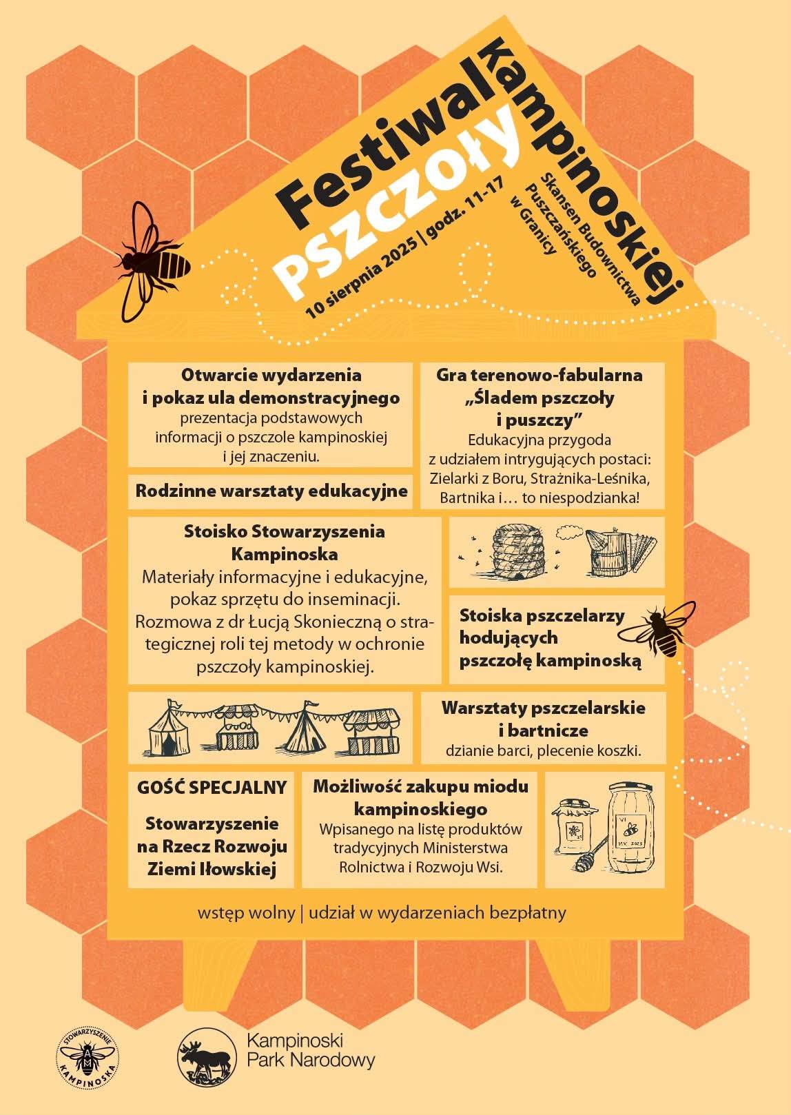 plakat informujący o festiwalu pszczoły kampinoskiej