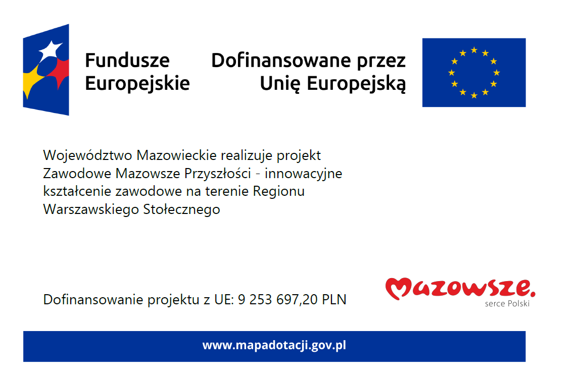 Grafika informująca o dofinansowaniu projektu "Zdrowe Mazowsze Przyszłości - innowacyjne kształcenie zawodowe"