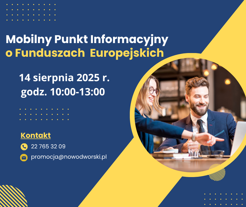 Grafika informująca o Mobilnym Punkcie Informacyjnym o Funduszach Europejskich
