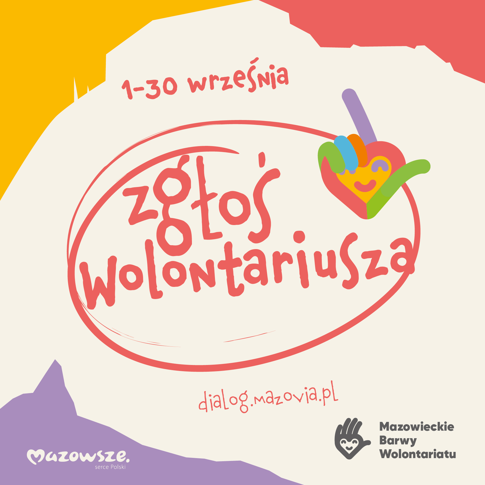 Grafika informująca o konkursie Mazowieckie Barwy Wolontariatu