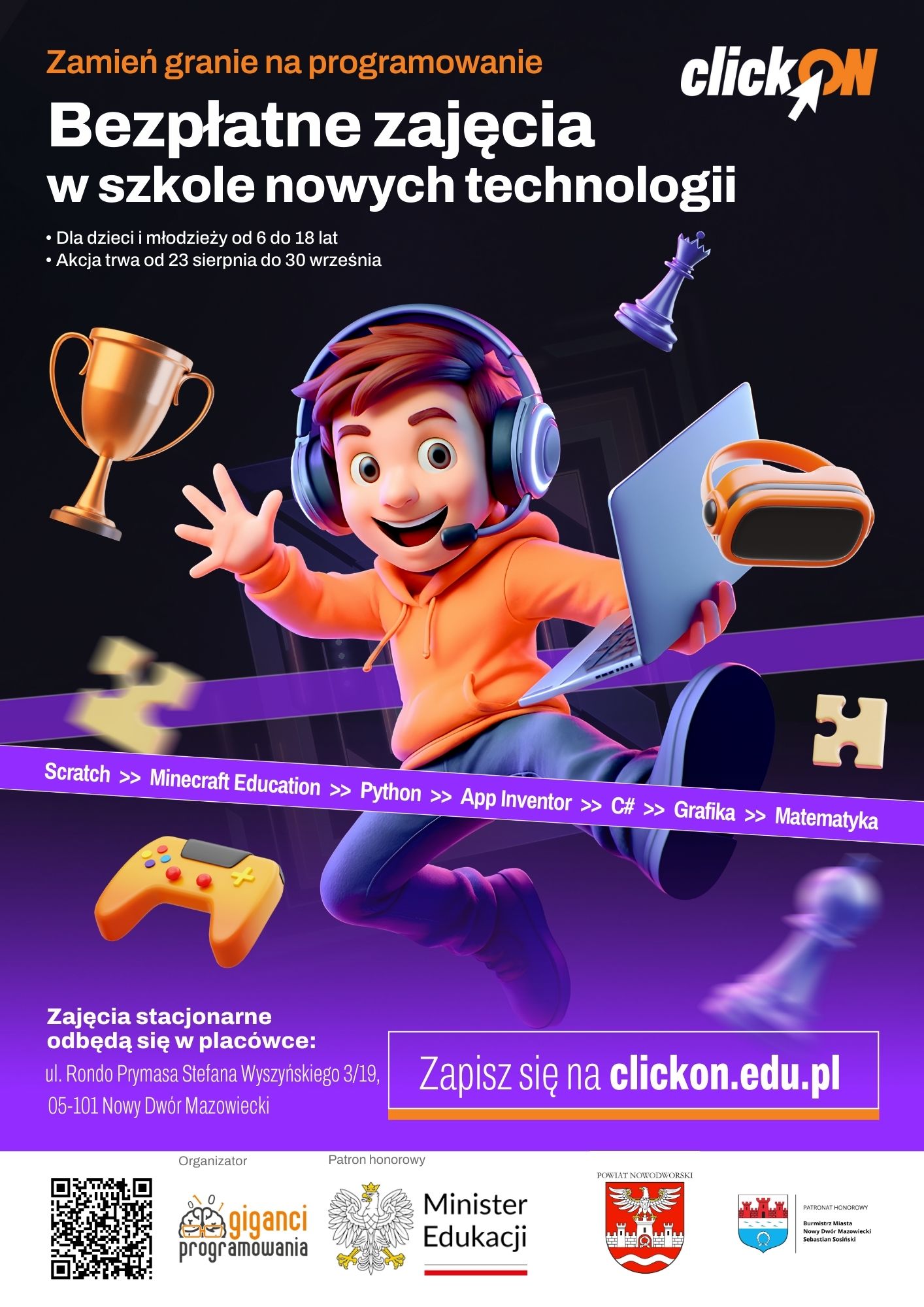 plakat promujący darmowe warsztaty z programowania