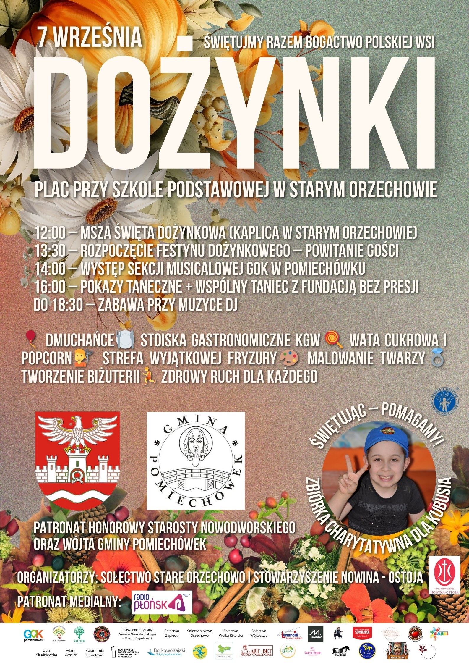 plakat promujący wydarzenie- dożynki w Starym Orzechowie
