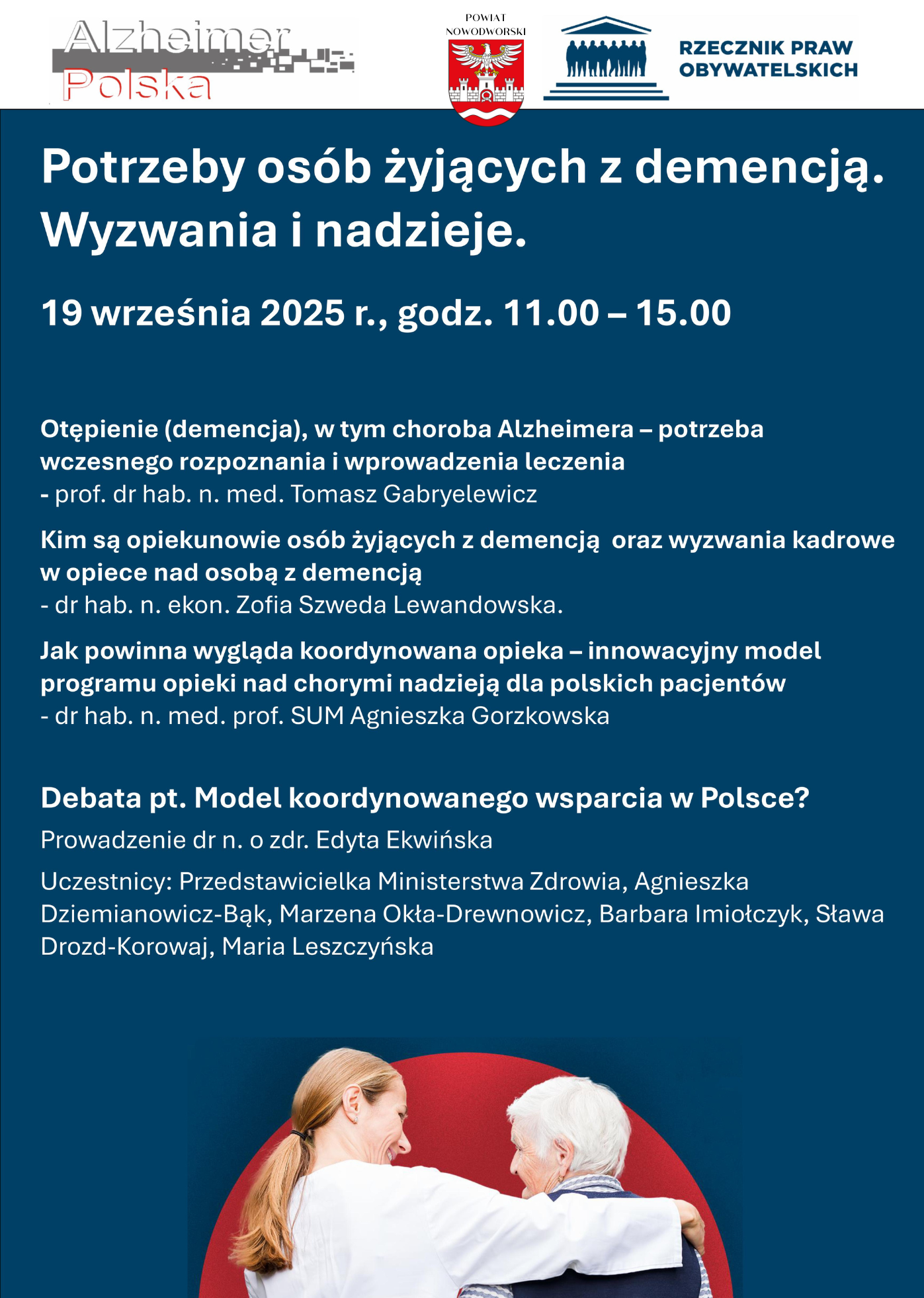 grafika informująca o konferencji- ,,Potrzeby osób żyjących z demencją. Wyzwania i nadzieje''