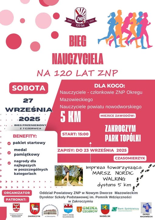 Plakat promujący wydarzenie Bieg Nauczyciela na 120- lecie ZNP