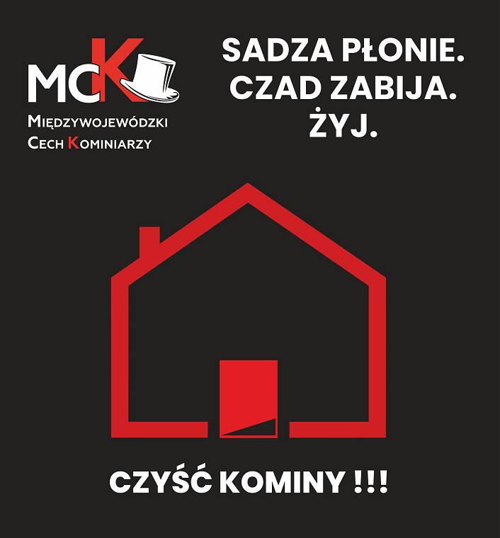 Plakat informujący o kampanii ,,Sadza płonie. Czad zabija. Żyj.''
