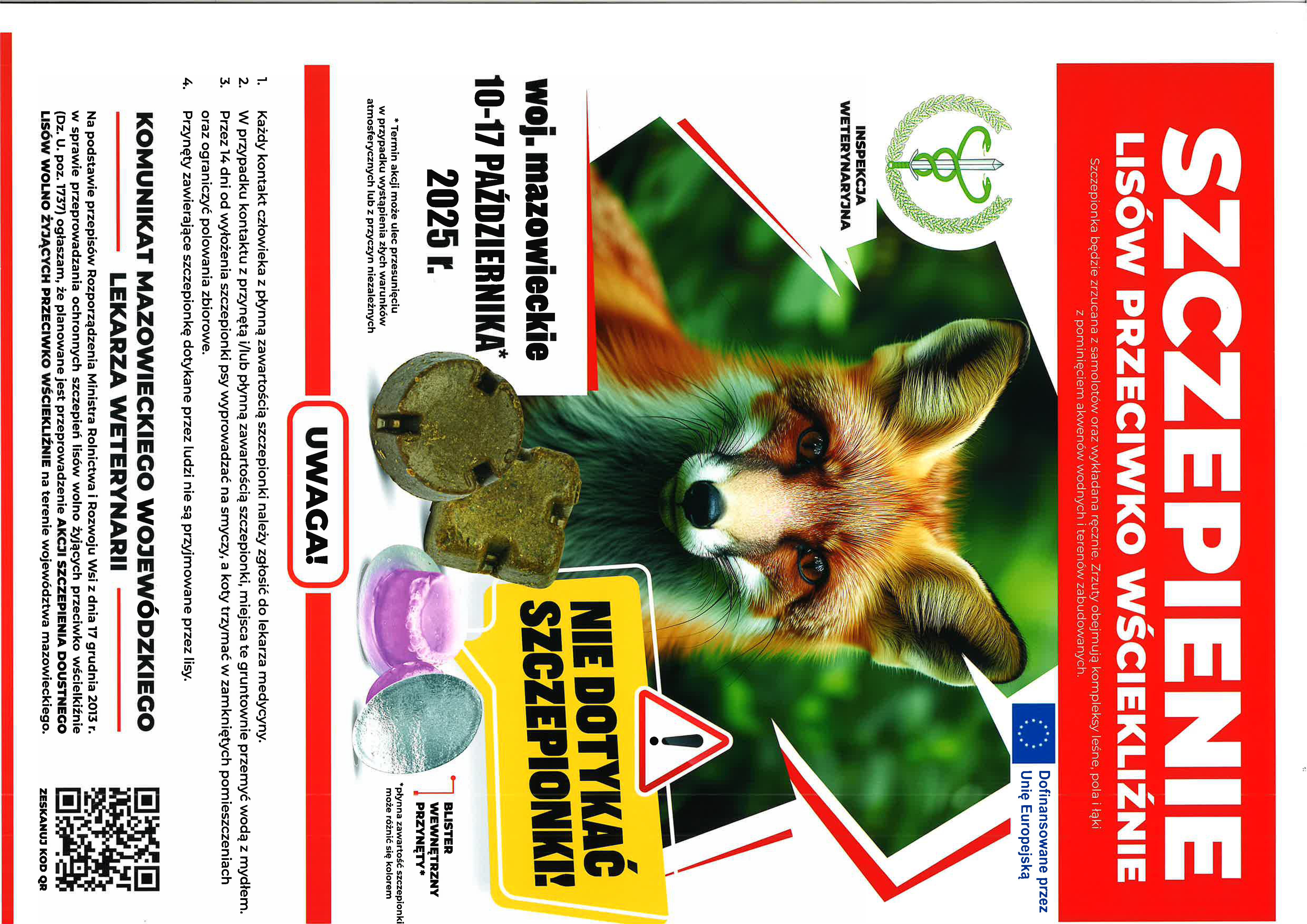 plakat informujący o szczepieniu lisów przeciwko wściekliźnie