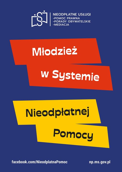 plakat informujący o Nieodpłatnej Pomocy Prawnej dla Młodzieży