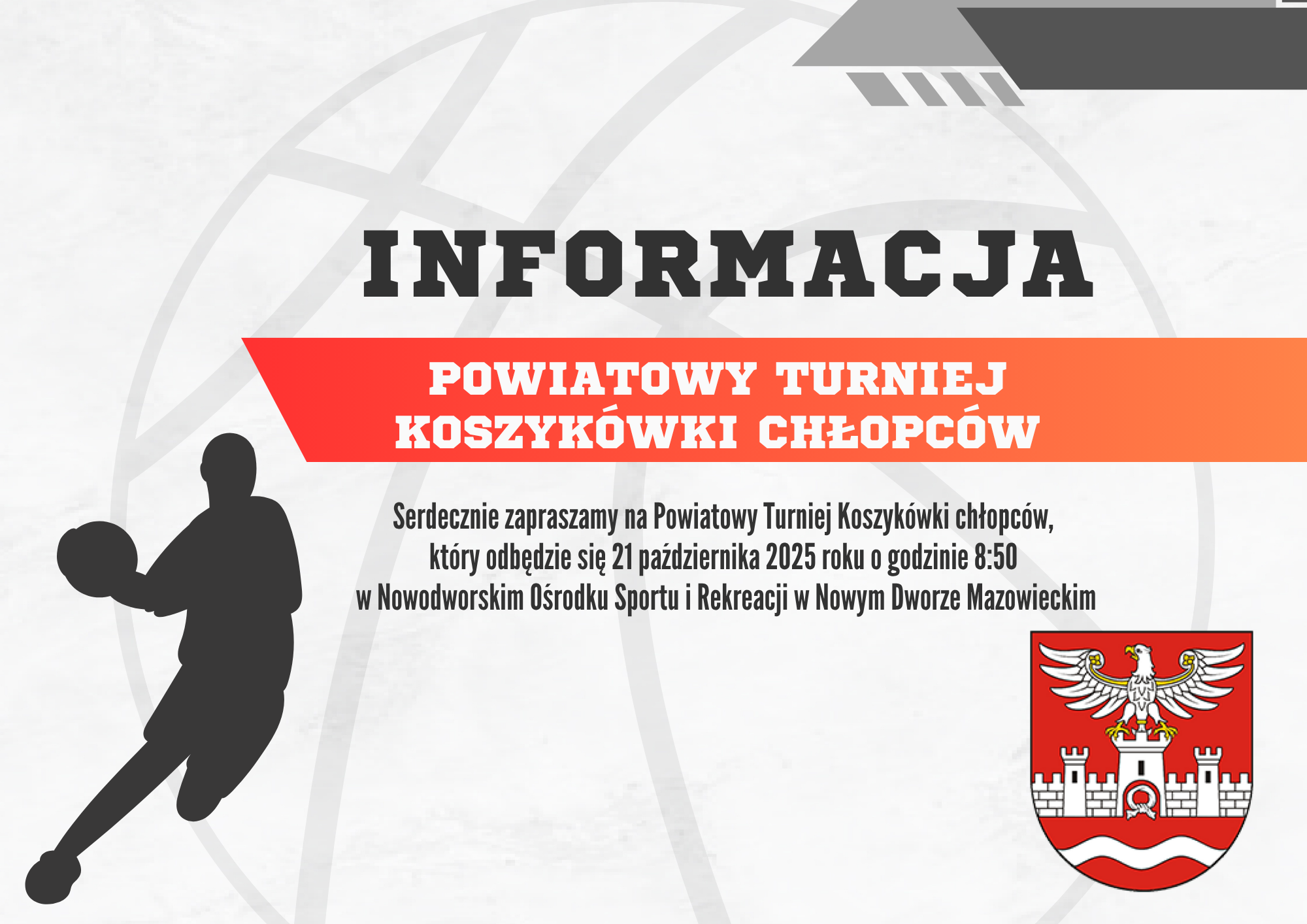 plakat promujący powiatowy turniej koszykówki chłopców