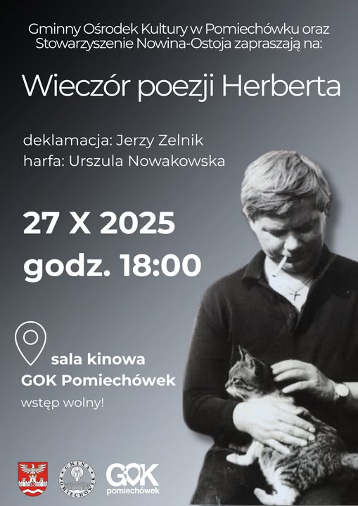 plakat promujący wydarzenie- Wieczór Poezji Herberta
