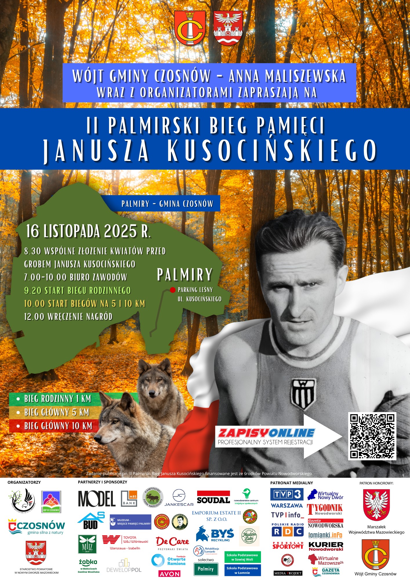 plakat promujący wydarzenie- II Palmirski Bieg Janusza Kusocińskiego