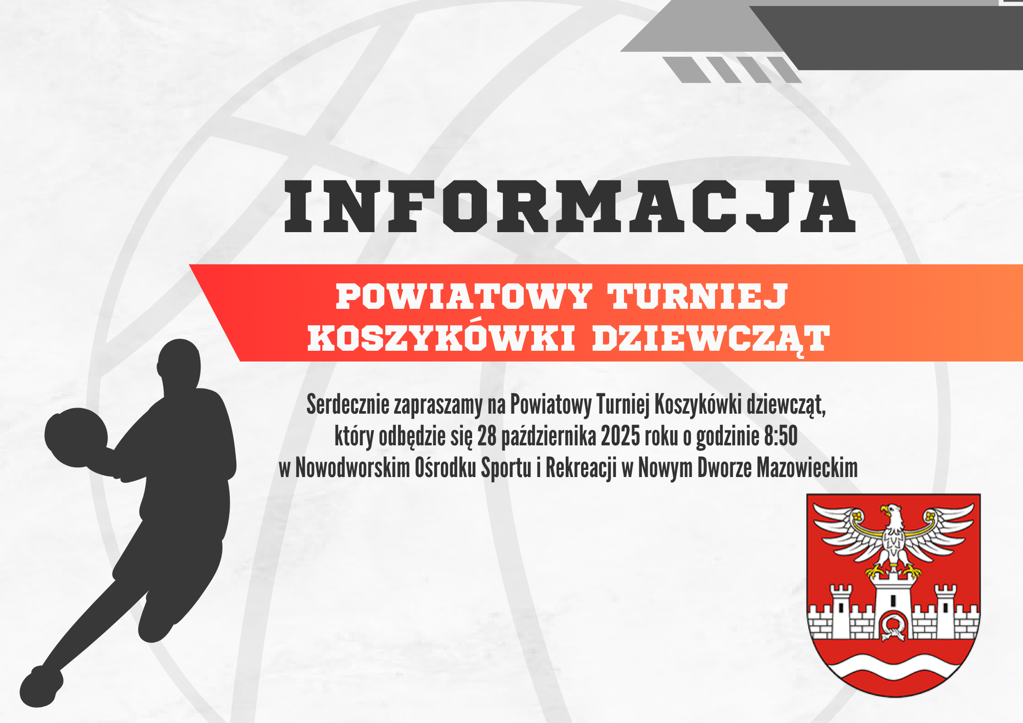 informacja o powiatowym turnieju koszykówki dziewcząt
