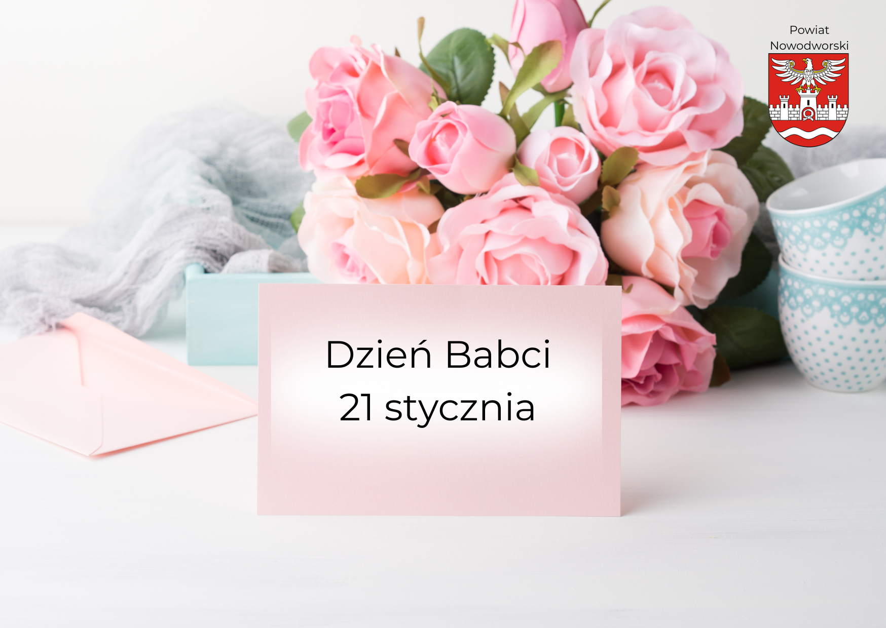 grafika- napis dzień babci, w tle róże