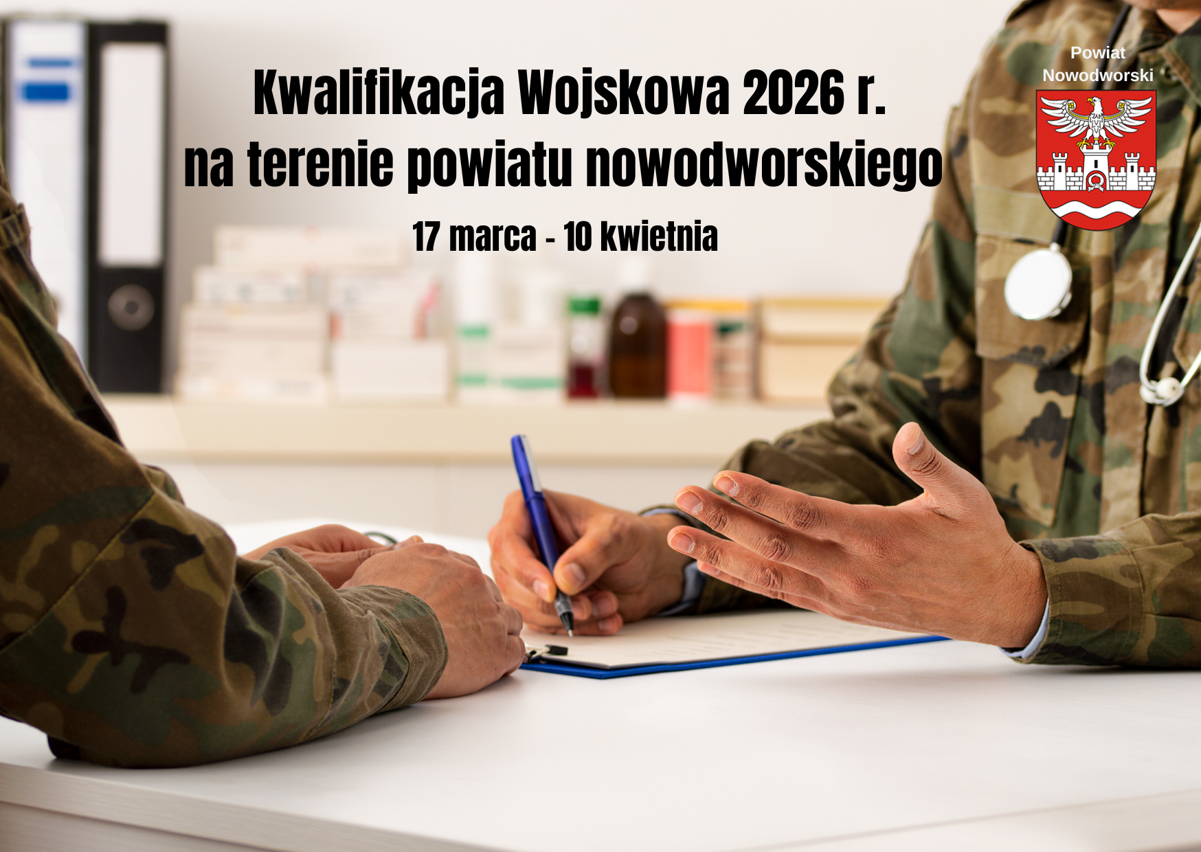 grafika informująca o kwalifikacji wojskowej na terenie powiatu nowodworskiego