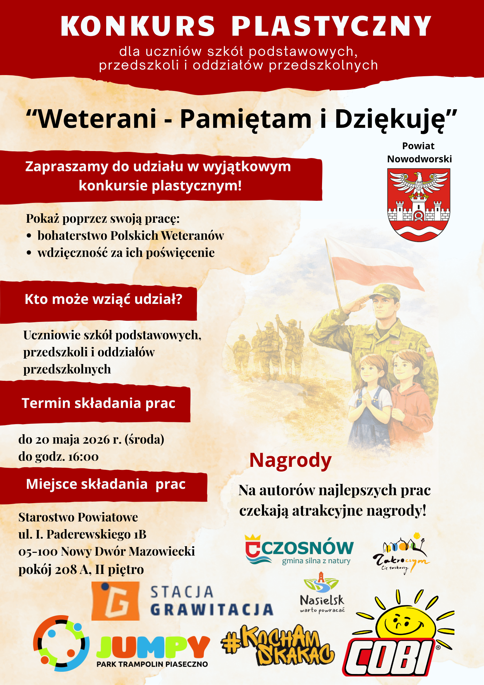 Plakat informujący o konkursie plastycznym z okazji Powiatowego Dnia Weterana