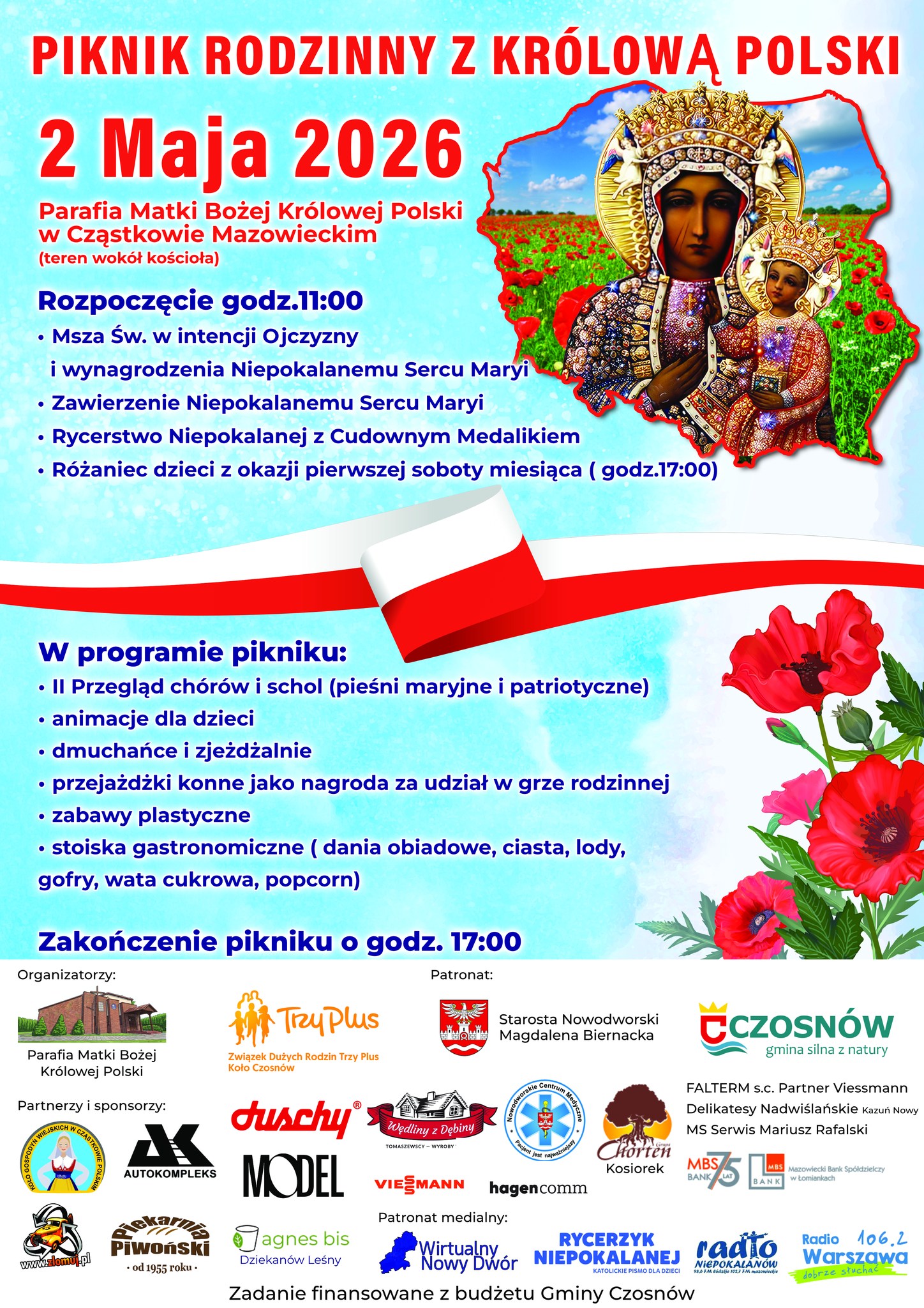 plakat promujący wydarzenie Piknik Rodzinny z Królową Polski – 2 maja 2026 r.