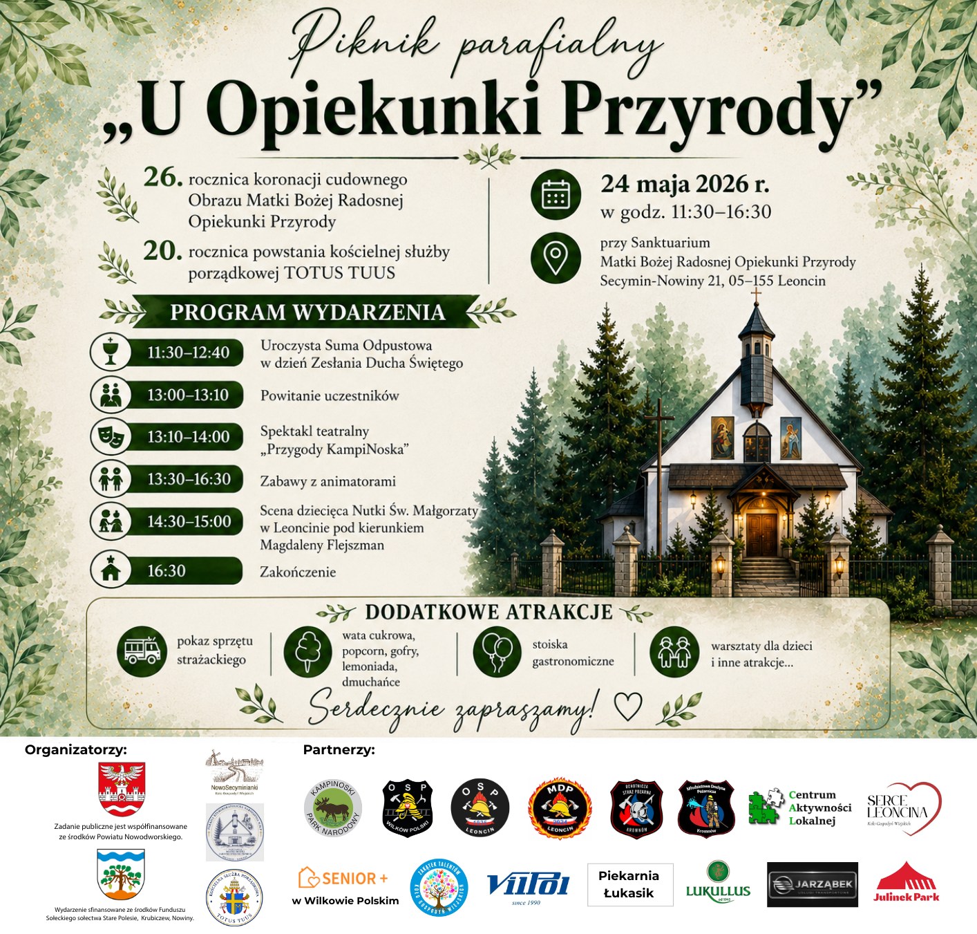 Plakat promujący Piknik Parafialny U Opiekunki Przyrody